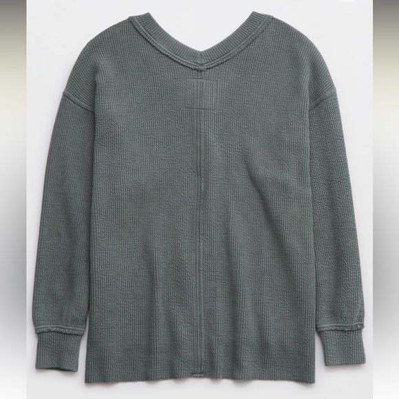 Aerie Wonder Textured V-Neck Sweatshirt - Picture 4 of 9